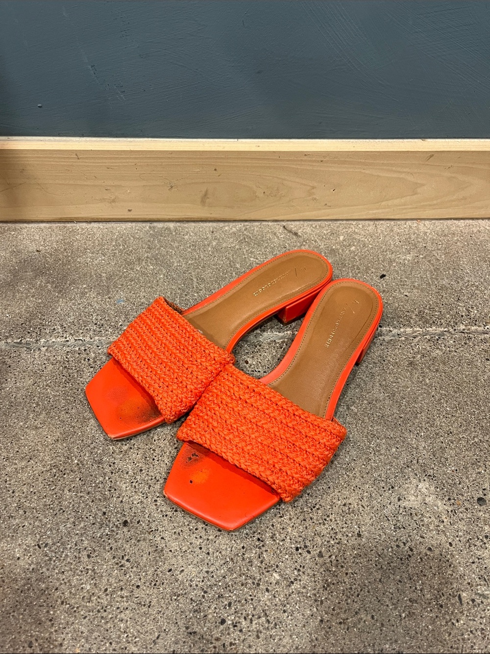 Anthropologie Orange Woven Slide Sandals